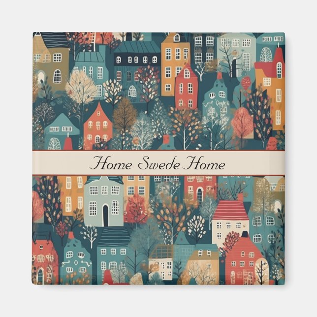 Mysigt Hygge Village Nordic FolArt, anpassningsbar Magnet (Framsidan)
