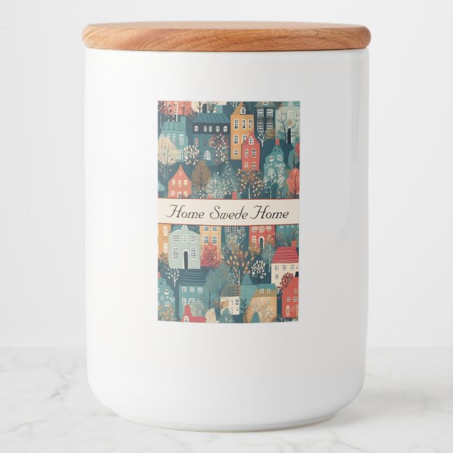 Mysigt Hygge Village Nordic FolArt, anpassningsbar Mat Etikett (Framsida)