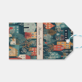 Mysigt Hygge Village Nordic FolArt, anpassningsbar Presentetikett