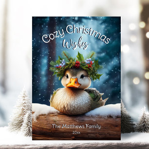 Mysigt jul för cute Woodland Anka Winter Forest Julkort