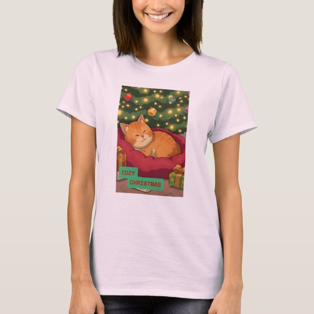 Mysigt jul med Orange Katt T Shirt (Framsida)