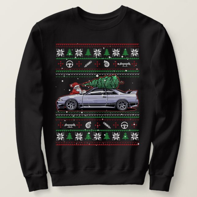 Mysigt jul Nissan Skyline R33 GT-R Lång Ärmad Tröja (Design framsida)