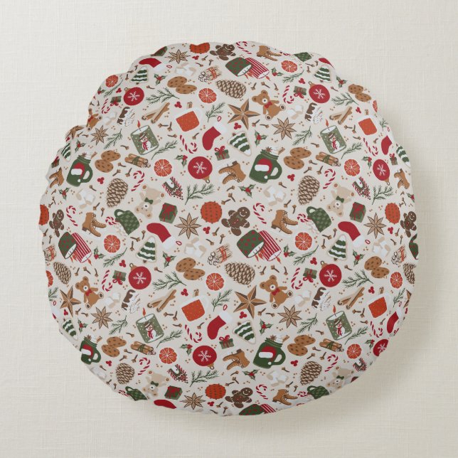 Mysigt jul och plats rund kudde (Framsidan)