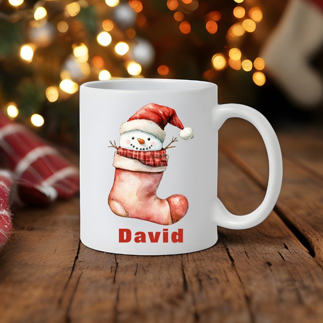 Mysigt jul Snögubbe i Stocking Kaffemugg (Cozy Christmas Snowman in Stocking Coffee Mug
)