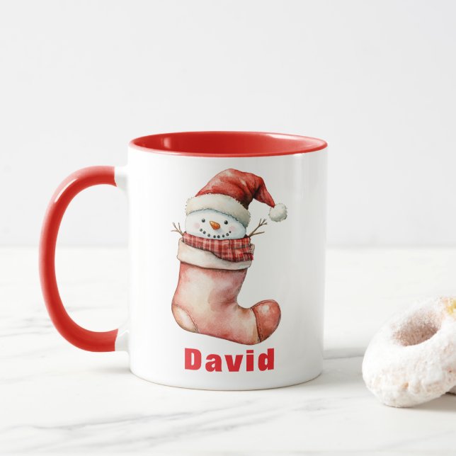 Mysigt jul Snögubbe i Stocking Mugg (Med munk)