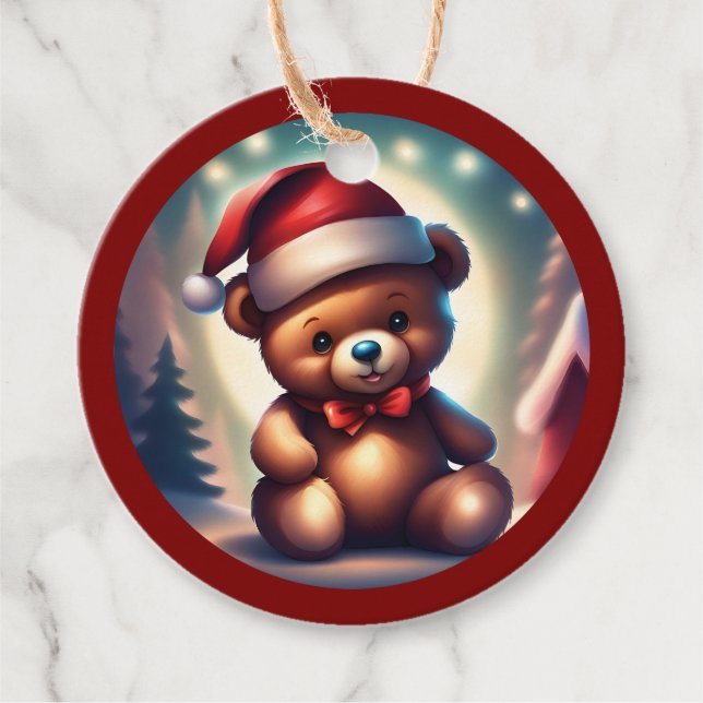 Mysigt jul Teddy Bowtie TWArt Gåvor Etiketter (Framsida)