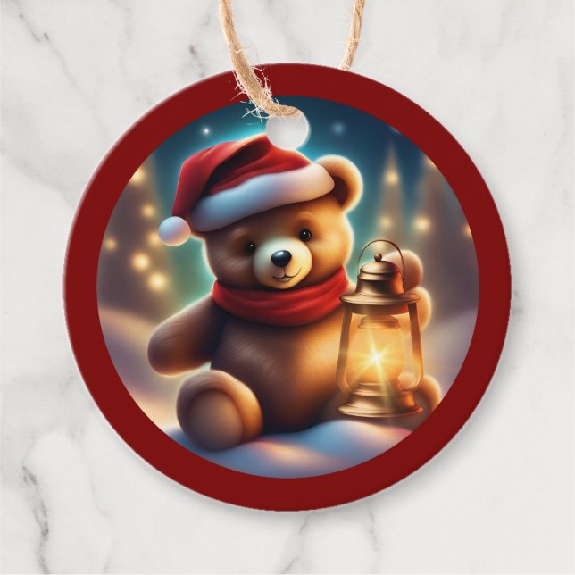Mysigt jul Teddy Lantern TWArt Gåvor Etiketter (Framsida)