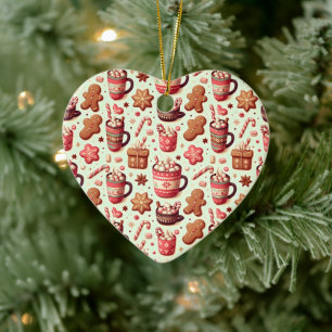 Mysigt julkaka och Gingerbröd Mönster Julgransprydnad Keramik