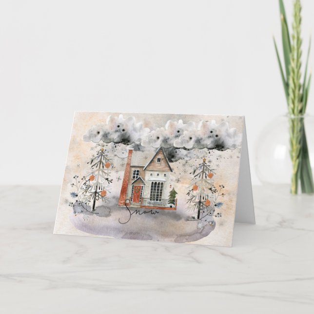 Mysigt jullårskort för Snö Helgkort (Framsida)