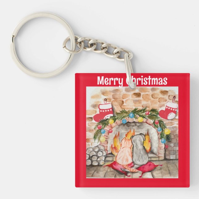 Mysigt julmantel med hund och katt (Framsidan)