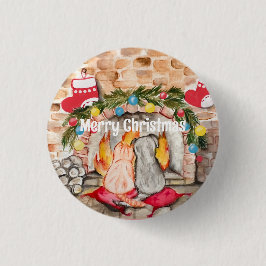 Mysigt julmantel med hund och katt knapp