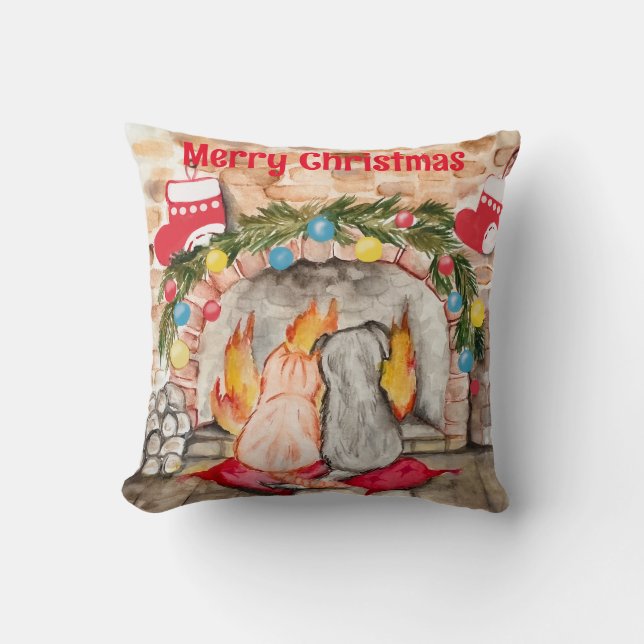 Mysigt julmantel med hund och katt kudde (Framsida)