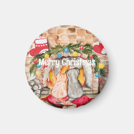 Mysigt julmantel med hund och katt magnet