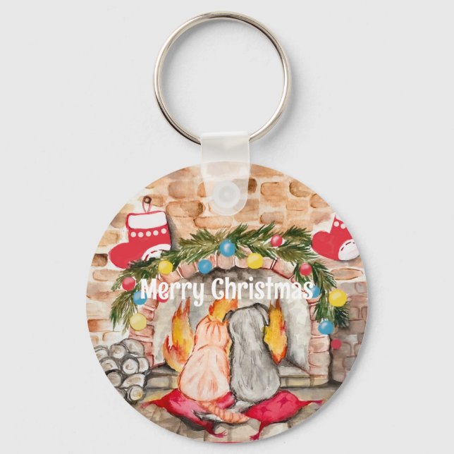 Mysigt julmantel med hund och katt nyckelring (Framsida)