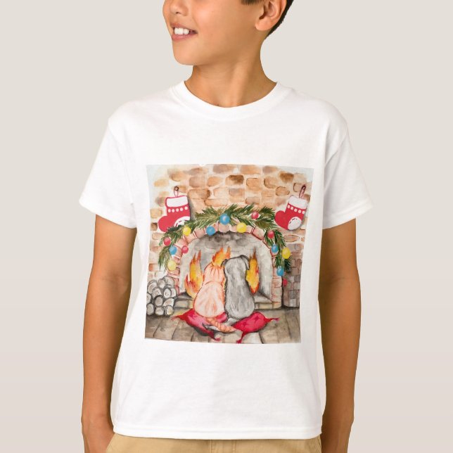 Mysigt julmantel med hund och katt t shirt (Framsida)