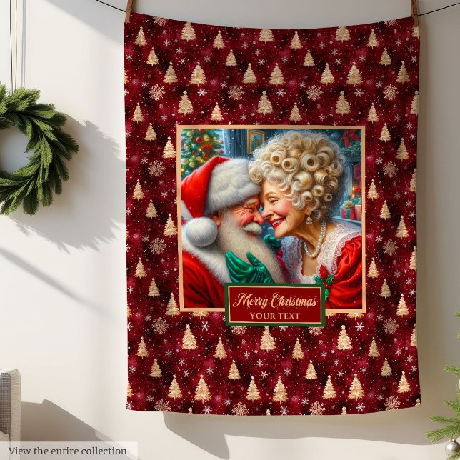 Mysigt julrast Blanket Burgundy Guld Santa Fleecefilt (Cozy Christmas Throw Blanket Burgundy Gold Santa Claus)
