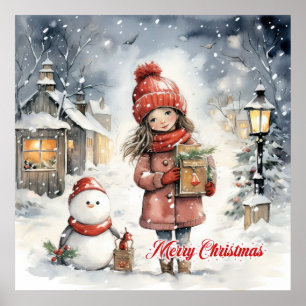Mysigt julscen i land med liten flicka poster
