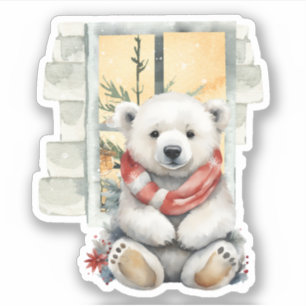 Mysigt julscen Red Scarf Polar Bear Klistermärken