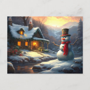 Mysigt julstuga och Snögubbe Vintage Winter Helg Vykort
