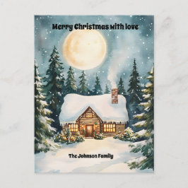 Mysigt julstuga täckt med Snö Helg Vykort