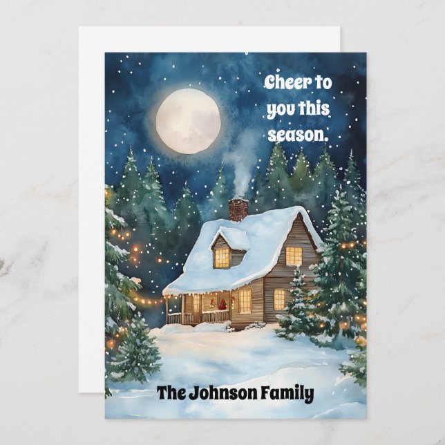 Mysigt julstuga täckt med Snö Julkort (Fram/baksida)