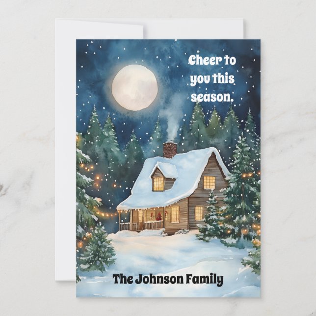 Mysigt julstuga täckt med Snö Julkort (Framsida)