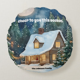 Mysigt julstuga täckt med Snö Rund Kudde