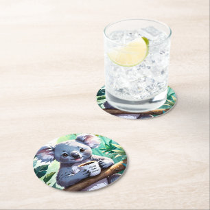 Mysigt Jungle Koala Coffee Underlägg Papper Rund