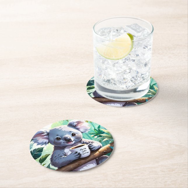 Mysigt Jungle Koala Coffee Underlägg Papper Rund (Insitu)