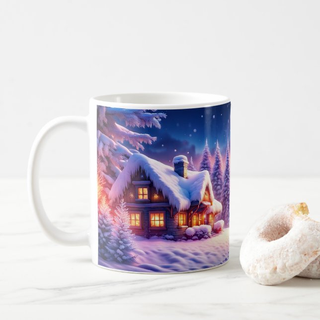 Mysigt kabin vid Winter Wonderland Coffee Mugg (Med munk)