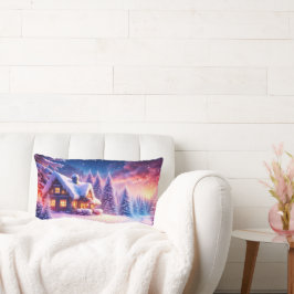 Mysigt kabin vid Winter Wonderland Lumbar Pillow Lumbarkudde