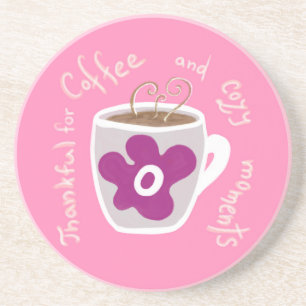 Mysigt kaffe mugg med stor blomma och citat underlägg