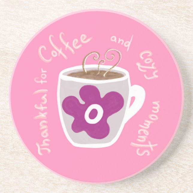 Mysigt kaffe mugg med stor blomma och citat underlägg (Framsidan)