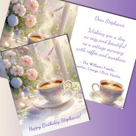 Mysigt kaffekaffe och vildblommor kort