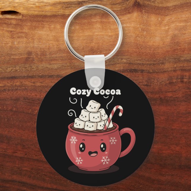Mysigt kakaopakort Kawaii-Hett Chocolate-jul Nyckelring (Framsida)