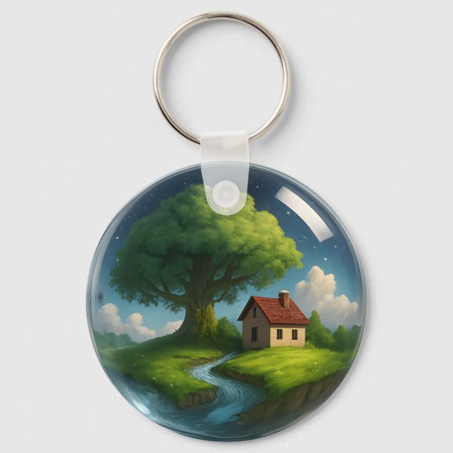 Mysigt källnyckel - Träd & River Nyckelring (Framsida)