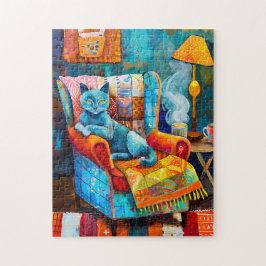 Mysigt katt i armstol pussel