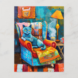 Mysigt katt i armstol vykort