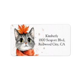 Mysigt katt i en scarf adressetikett