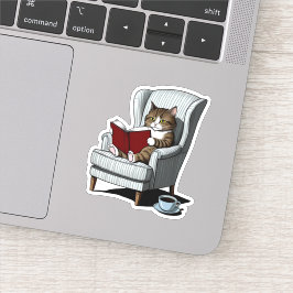 Mysigt katt med Bok och kaffe Klistermärken