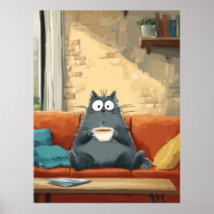 Mysigt katt med kaffe poster