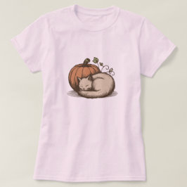 Mysigt katt och pumpkin - höstdesign t shirt