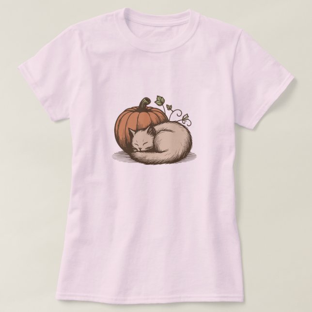 Mysigt katt och pumpkin - höstdesign t shirt (Design framsida)