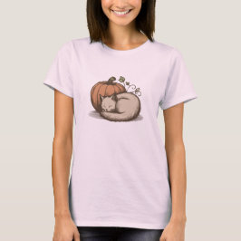 Mysigt katt och pumpkin - höstdesign t shirt