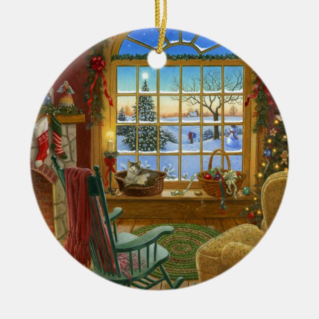 Mysigt kattjul julgransprydnad keramik (Framsidan)