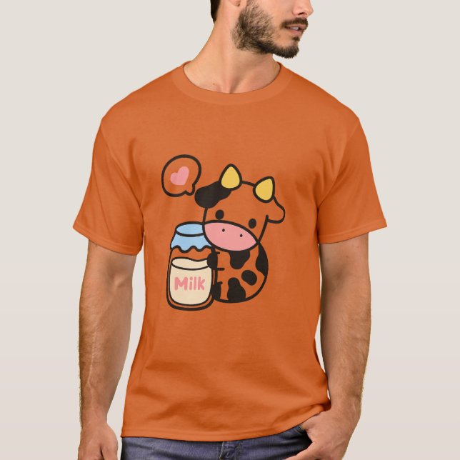 Mysigt Kawaii Cow & Mjölk Burk Sweatshirt T Shirt (Framsida)