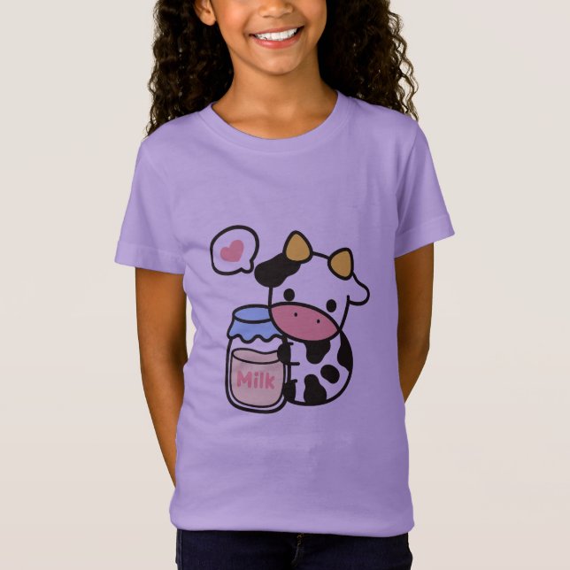 Mysigt Kawaii Cow & Mjölk Burk Sweatshirt T Shirt (Framsida)