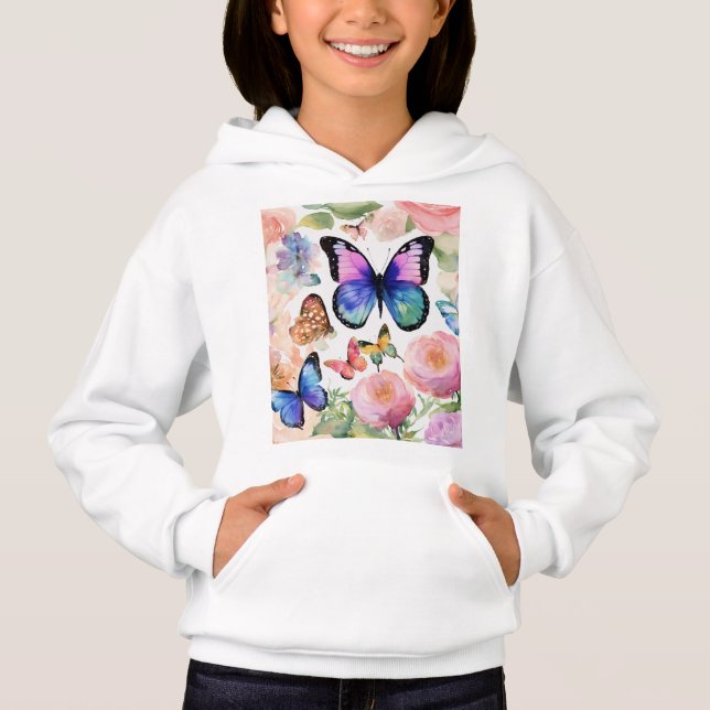 Mysigt Kids Butterfly Print Pullover Hoodie T Shirt (Framsida)