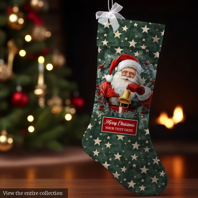 Mysigt klassisk Jultomten som lagras med ditt namn Stor Julstrumpa (Cozy Classic Santa Claus Stocking with Your Name Gift)