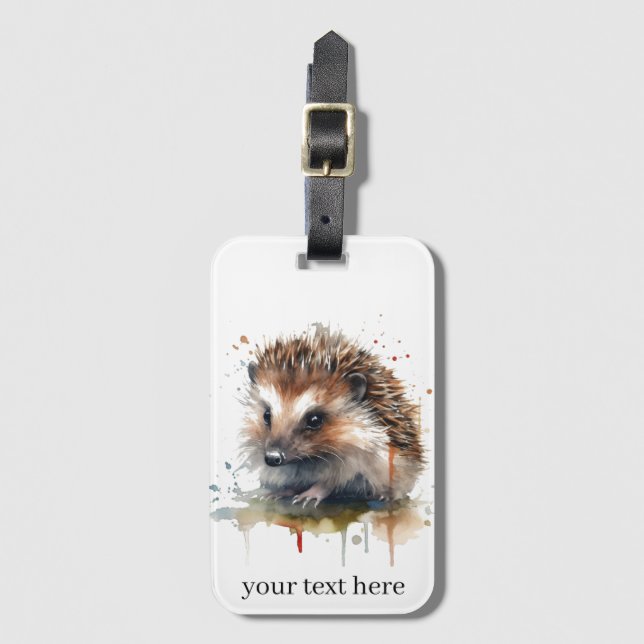 Mysigt kriterium: Hedgehog in Watercolor Bagagebricka (Framsida vertikal)